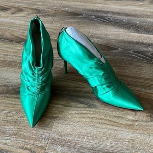 Zara Woman Green Gathered Ruched Satin Booties